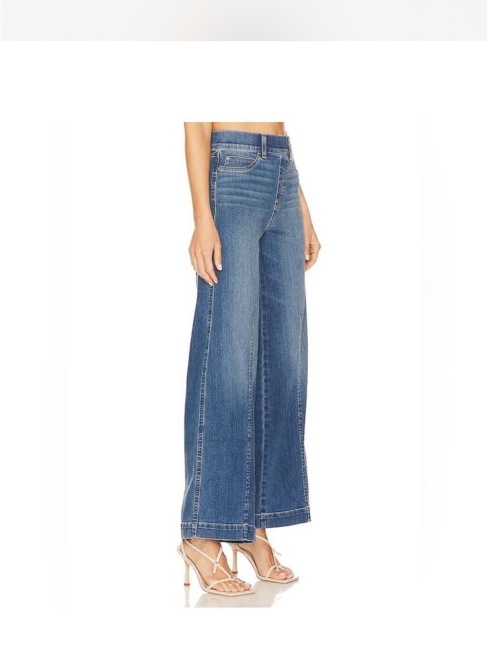 Spanx Jeans Womens M Blue Denim Seamed Front Wide Leg Vintage Indigo Inseam 31